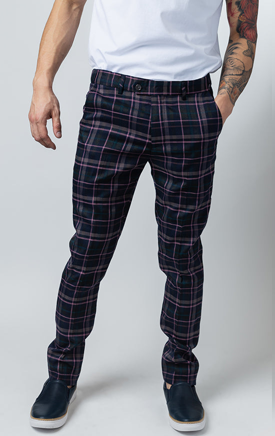 Checkered purple casual/formal pants for men