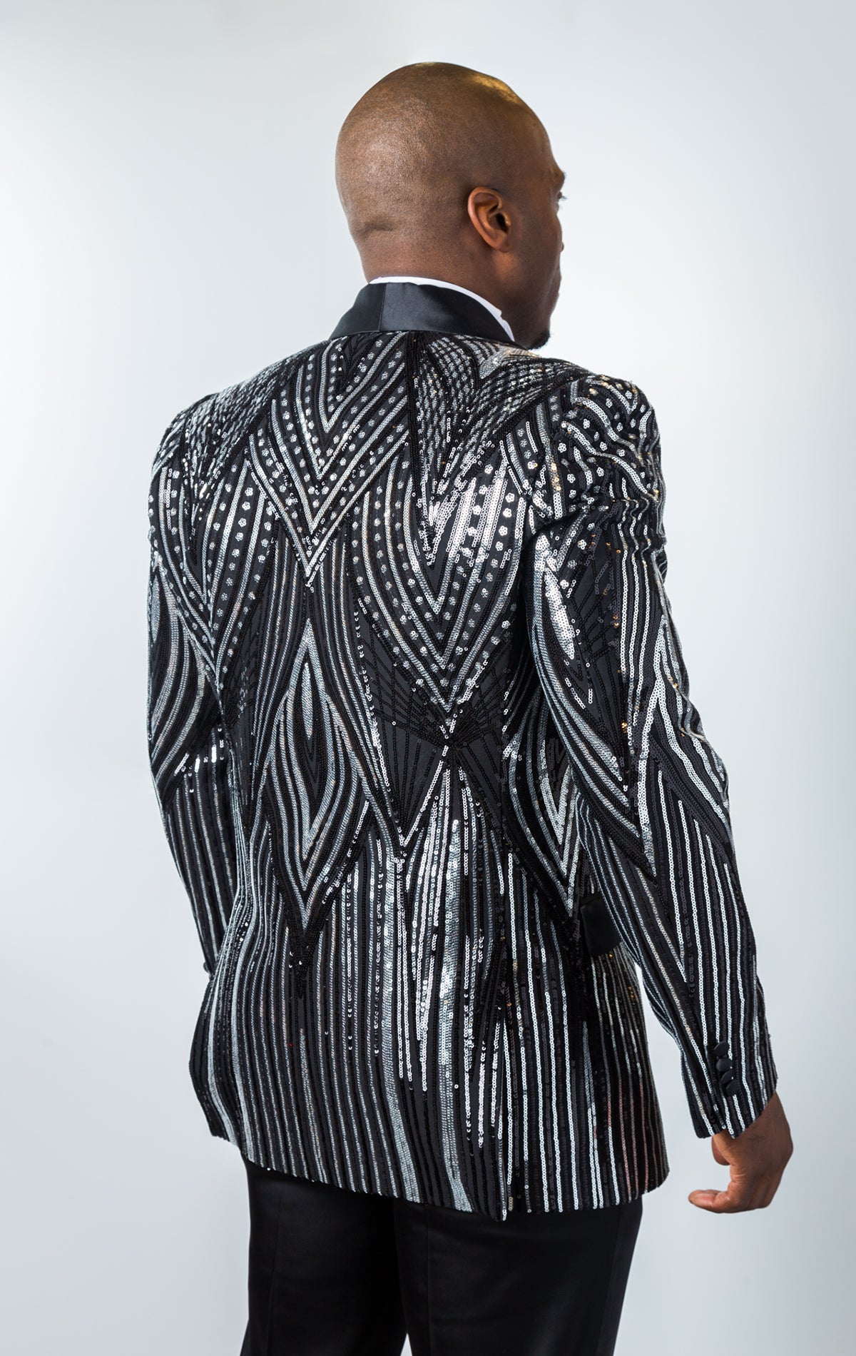 Premium sequin tribal design shawl lapel blazer.