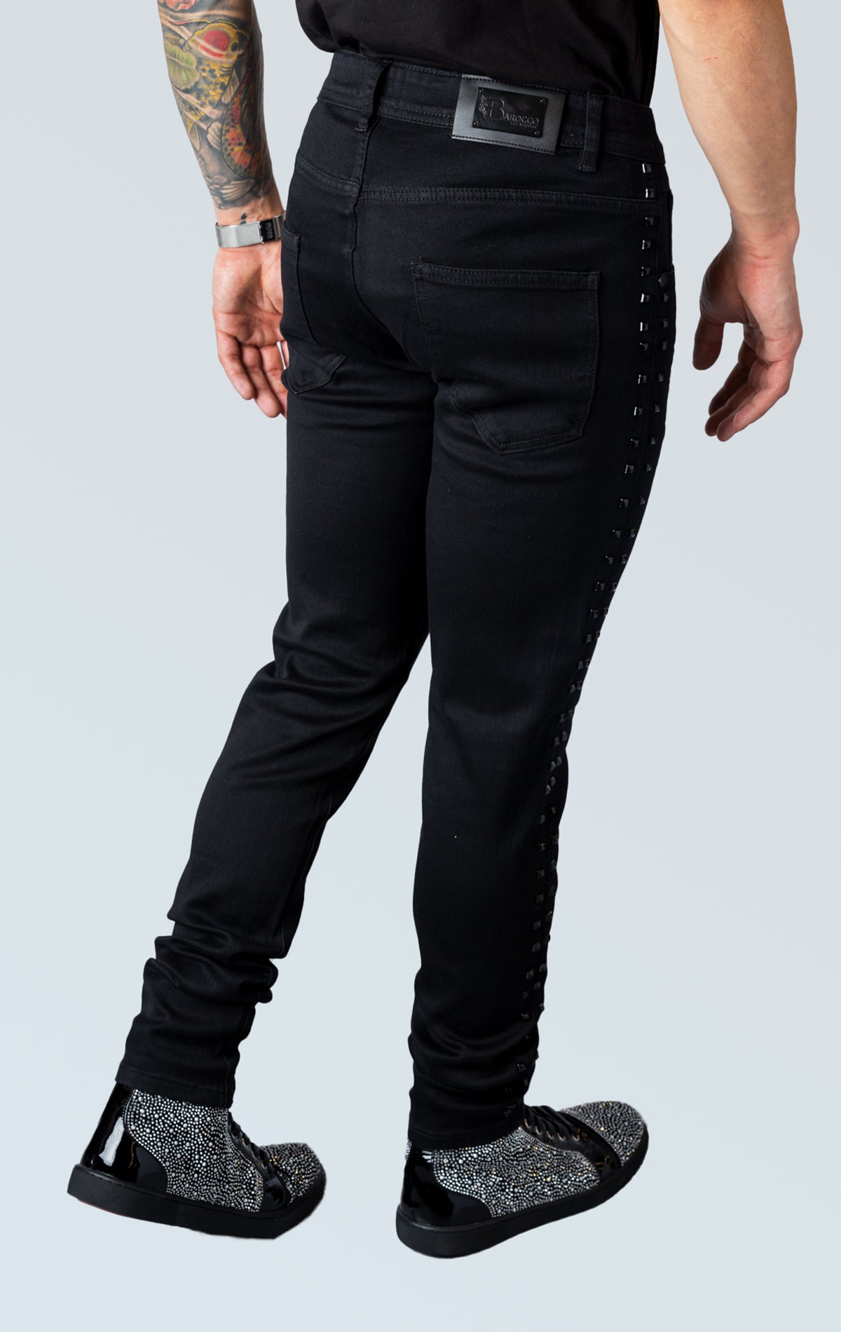 black denim jeans with studs