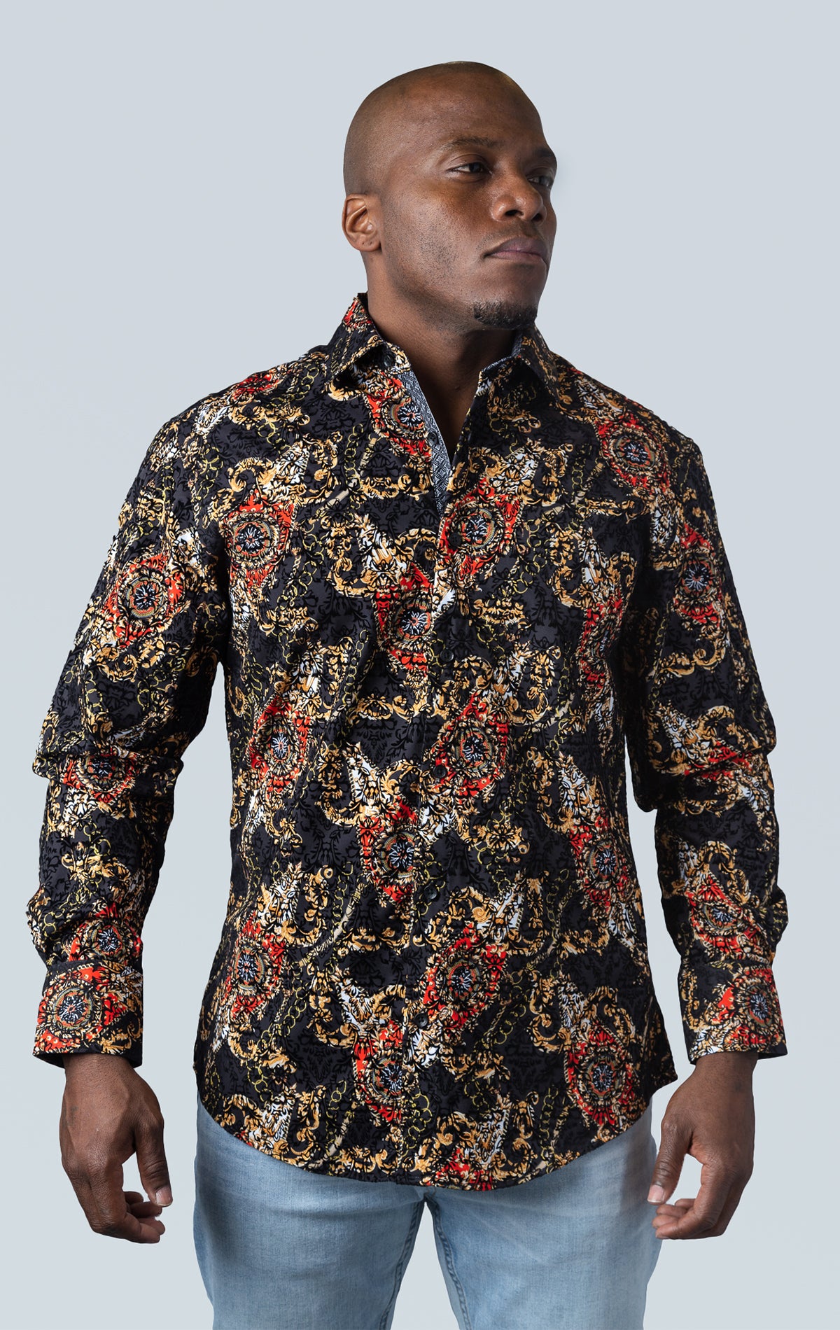 Long sleeve button up dress shirt with pattern
