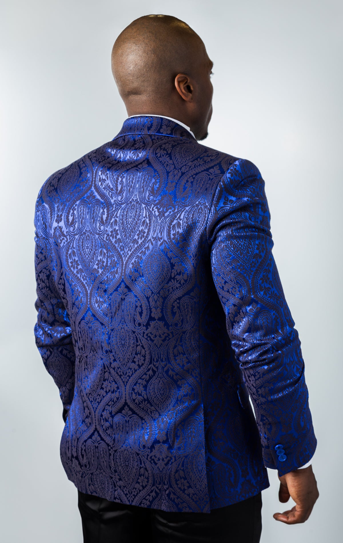 Royal blue tux jacket with vintage pattern