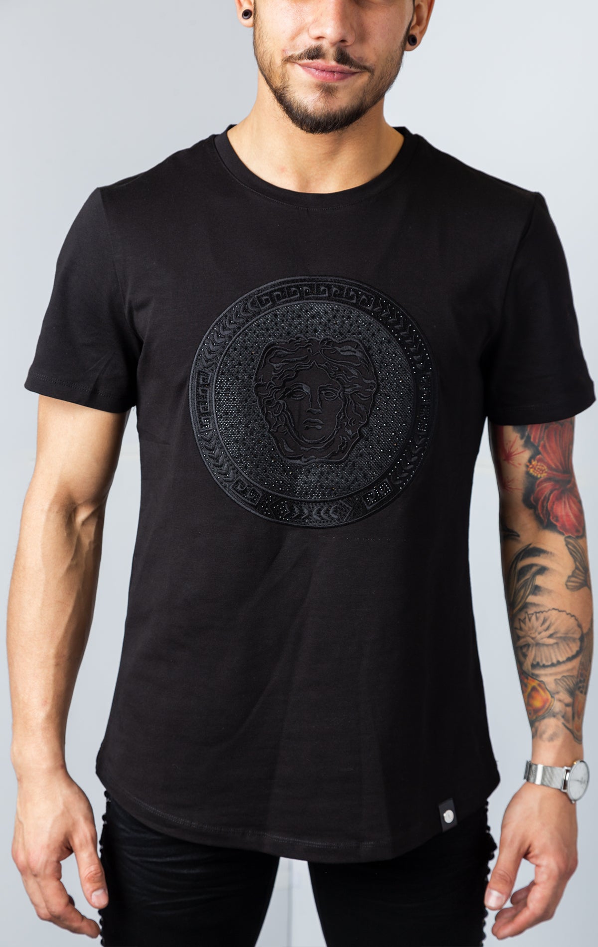Black T shirt with design in the center